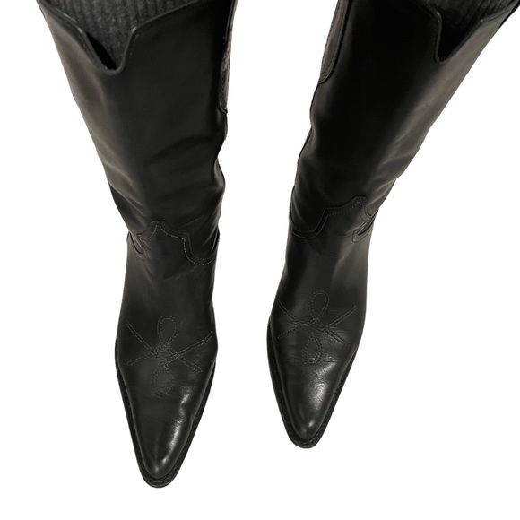 Franco Sarto Leather “Witchy Pointy” Toe Mid Calf Pull On Western Boots - Picture 2 of 16